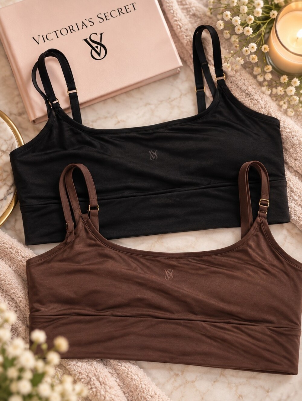 Victoria’s Secret Super Soft Bralettes 2 Pack Black Brown Size L